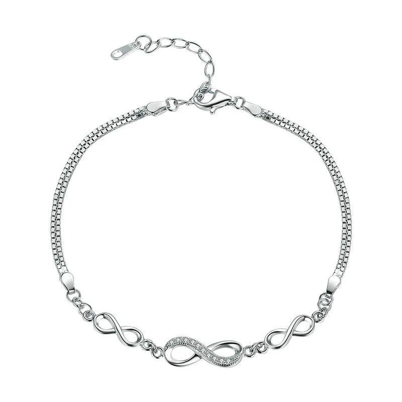 Sterling Silver 925 Love Chain Link Zircon Bracelet Luxury Jewelry