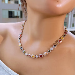 June Birthstone Vibrant Multi Color Chain Necklace Daily Jewelry