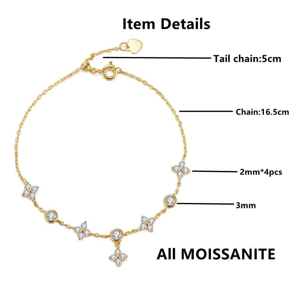 Moissanite Bracelet With 925 Sterling Silver Flower Adjustable Chain