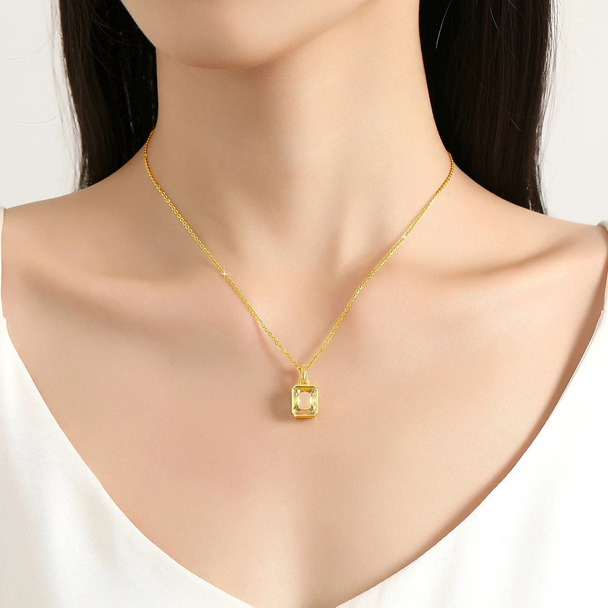 June Birthstone 18k Gold Necklace Stone Rectangle With Pendant