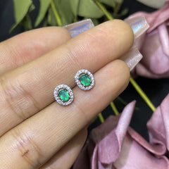 May Birthstone Natural Emerald Stud Earrings Luxury Style