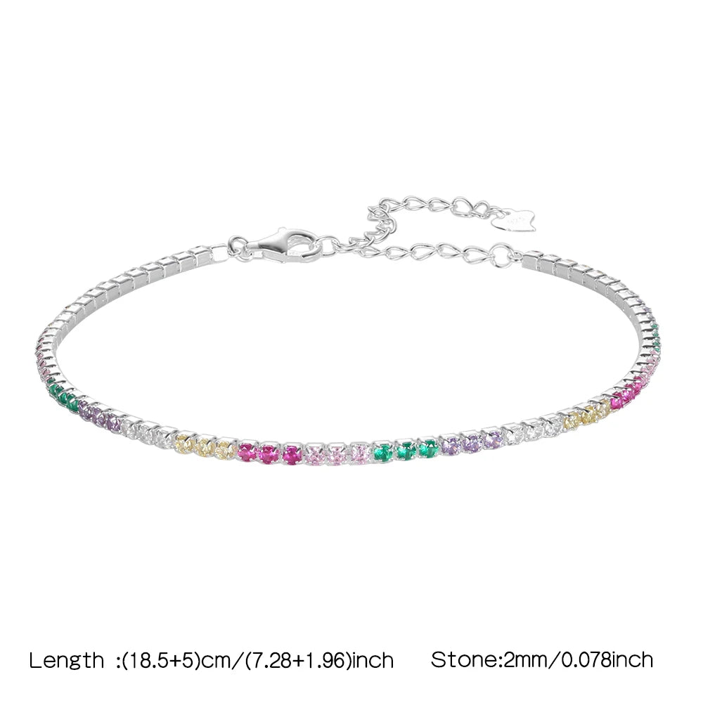 Diamond bracelet 925 Silver Rainbow 2mm Women Fine Jewelry