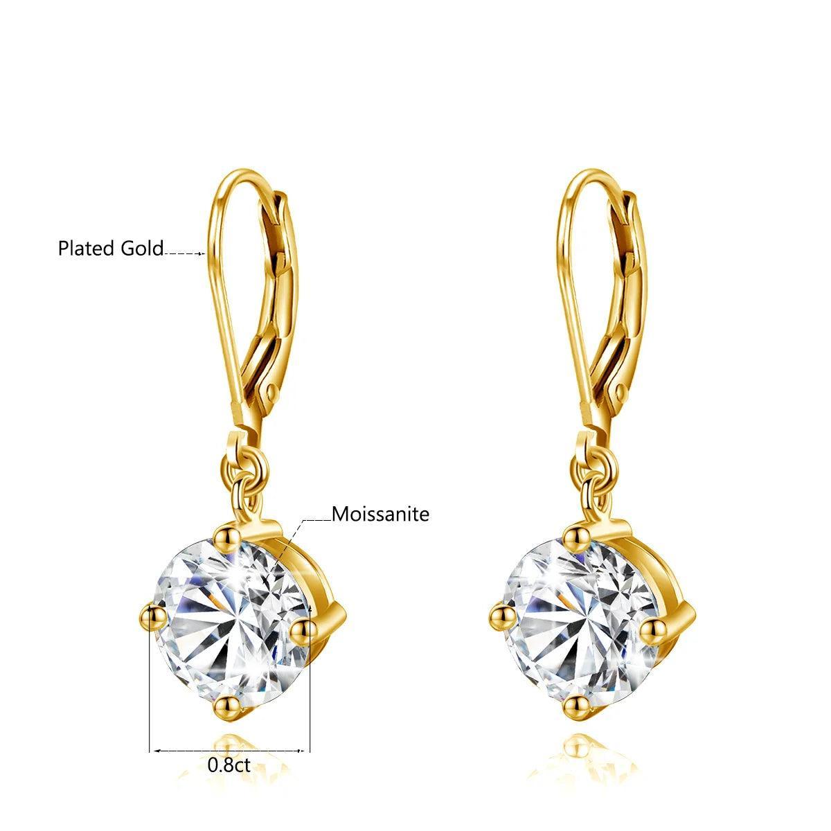 Gold Earrings Round Moissanite Drop with Party Jewelry