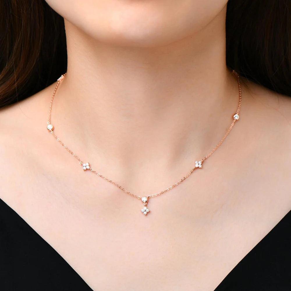 Four Leaf Clover Rose Gold 925 Silver Plated Diamond Necklace