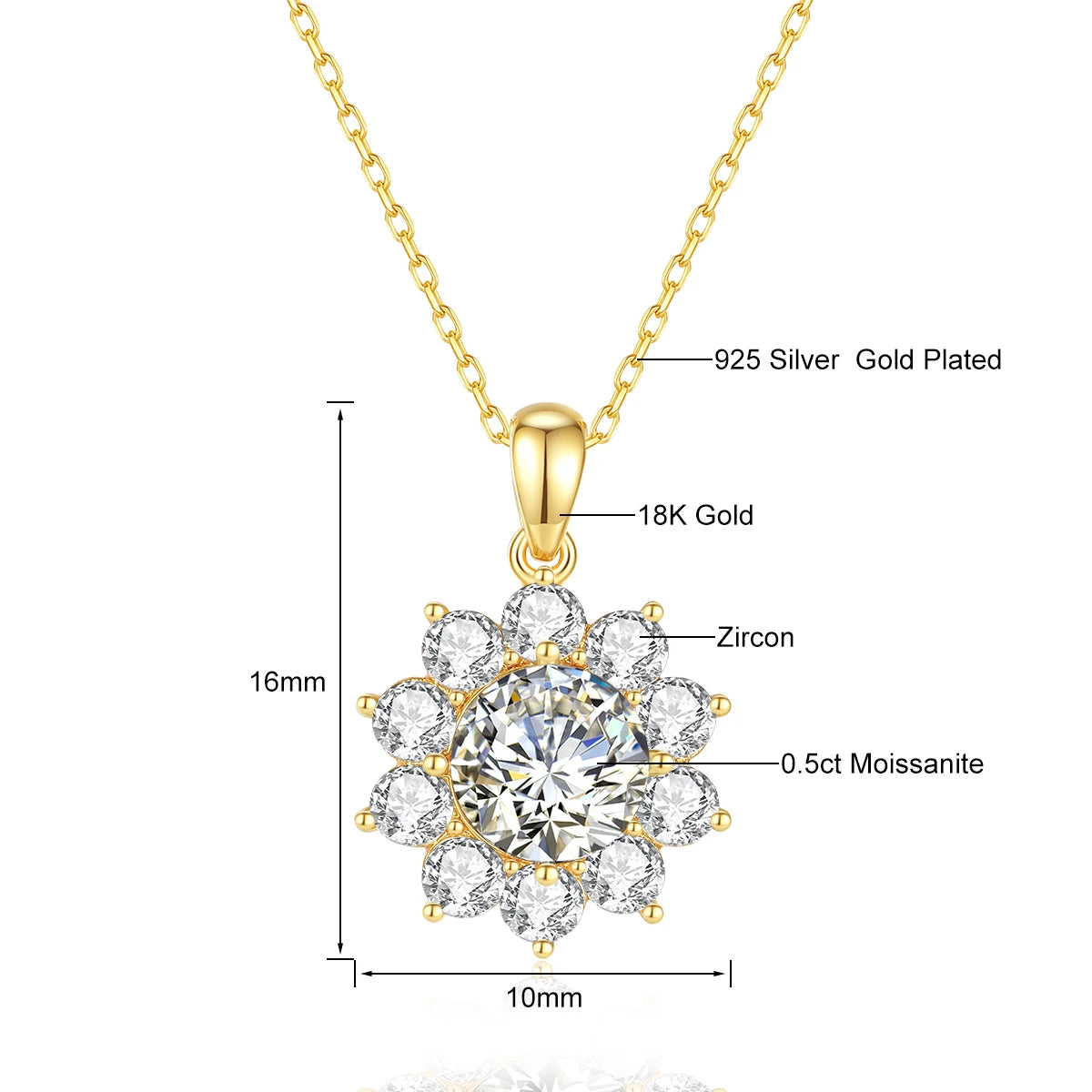 Gold Necklace 18K Moissanite With Jewelry Flower Pendant Anniversary