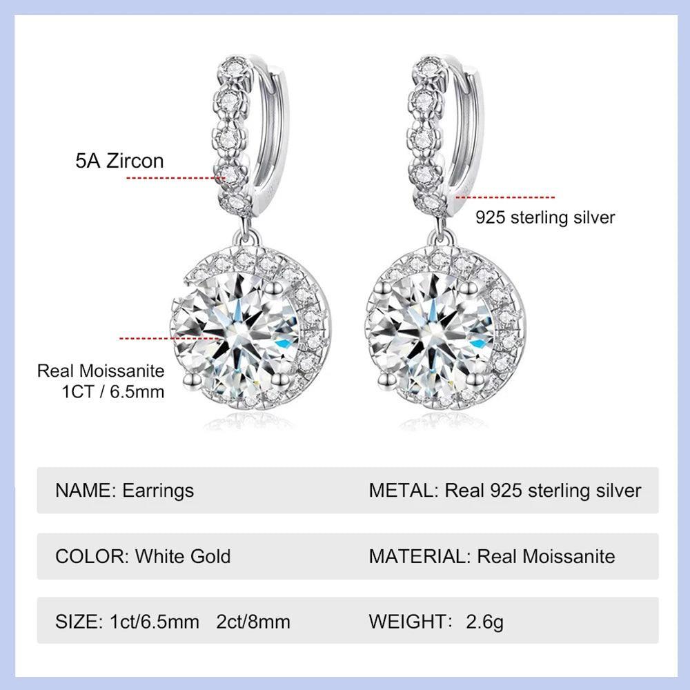 Moissanite Earrings S925 Silver Original Certified 8mm Diamond - MILALAN 