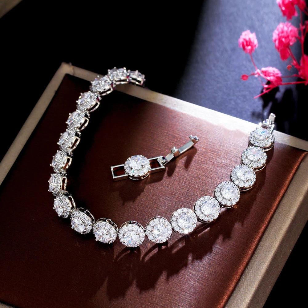 Luxury Link Chain Round Pave Bracelets Silver Color  Accessorie Jewelry