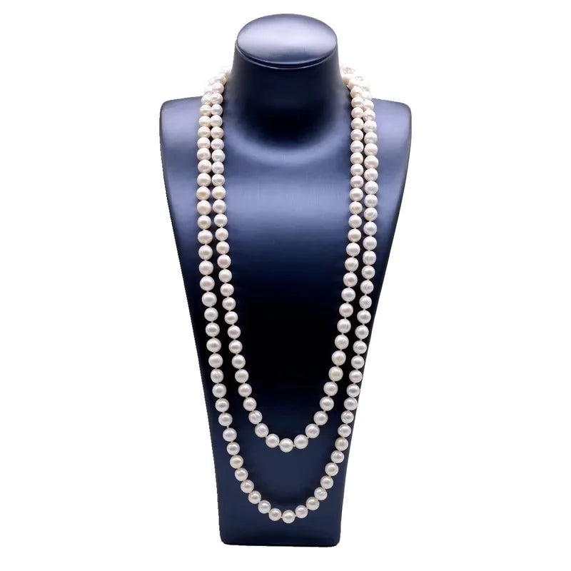 Pearl necklace Natural Freshwater White Long Chain Women