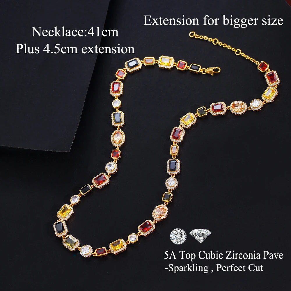 June Birthstone Vibrant Multi Color Chain Necklace Daily Jewelry