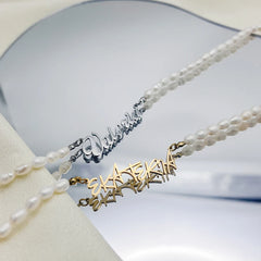 Name Necklace Stainless Steel Women Freshwater Pearl Letters Chain