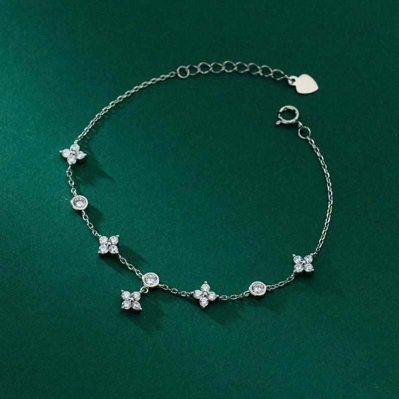 Moissanite Bracelet With 925 Sterling Silver Flower Adjustable Chain