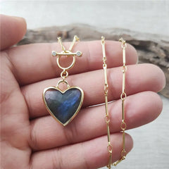 March Birthstone Natural Neckace Love Heart Shaped Stone Chain Jewelry