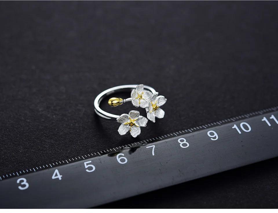 Gold Rings Forget-me-not Flower Adjustable Sterling Silver 925