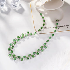 December Birthstone Green Choker Necklace Silver Chain Design Jewelry