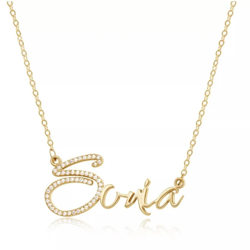 Name Necklace Initial Letters Personalized  with Crystal Pendant