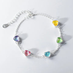 March Birthstone Heart Colorful Shining Bracelet Chain Link