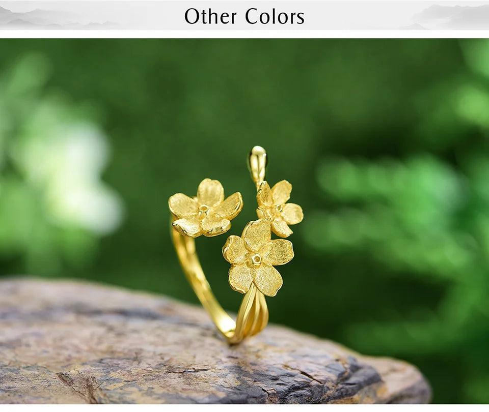 Gold Rings Forget-me-not Flower Adjustable Sterling Silver 925