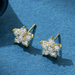 Moissanite Earring 5 Petal Flower White Gold Stud 925 Silver 