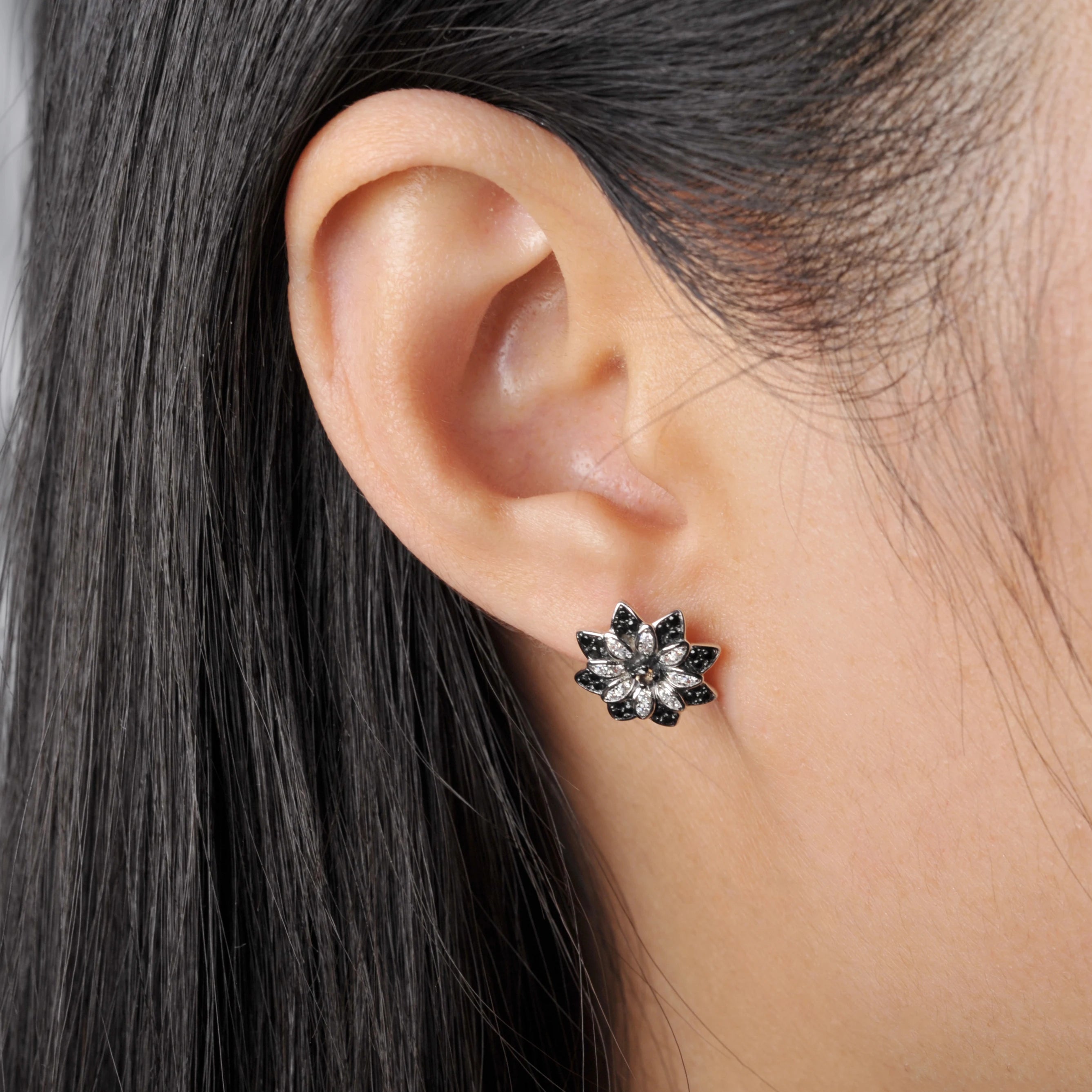 April Birthstone Flower Natural Black Earrings Fine Gemstone Jewelry