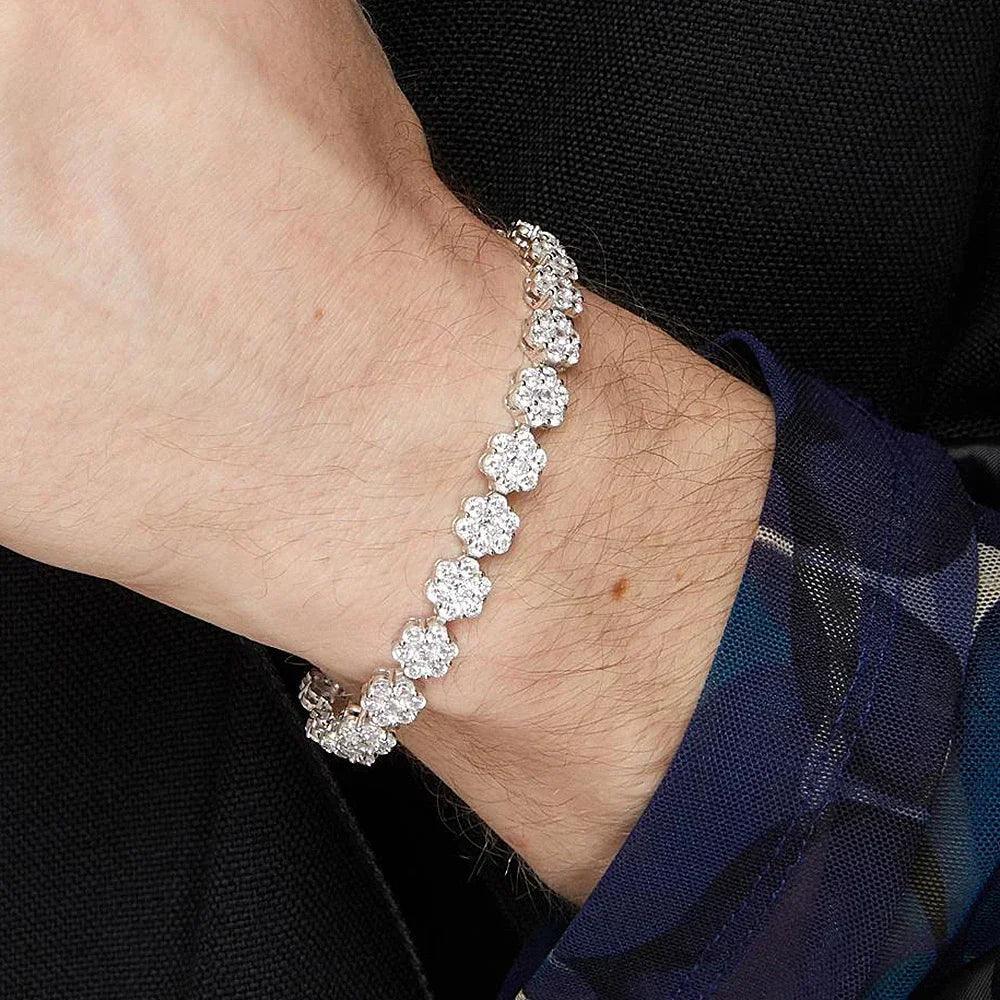 Flower Shape Diamond Bracelets 925 Sterling Silver Plated White Gold