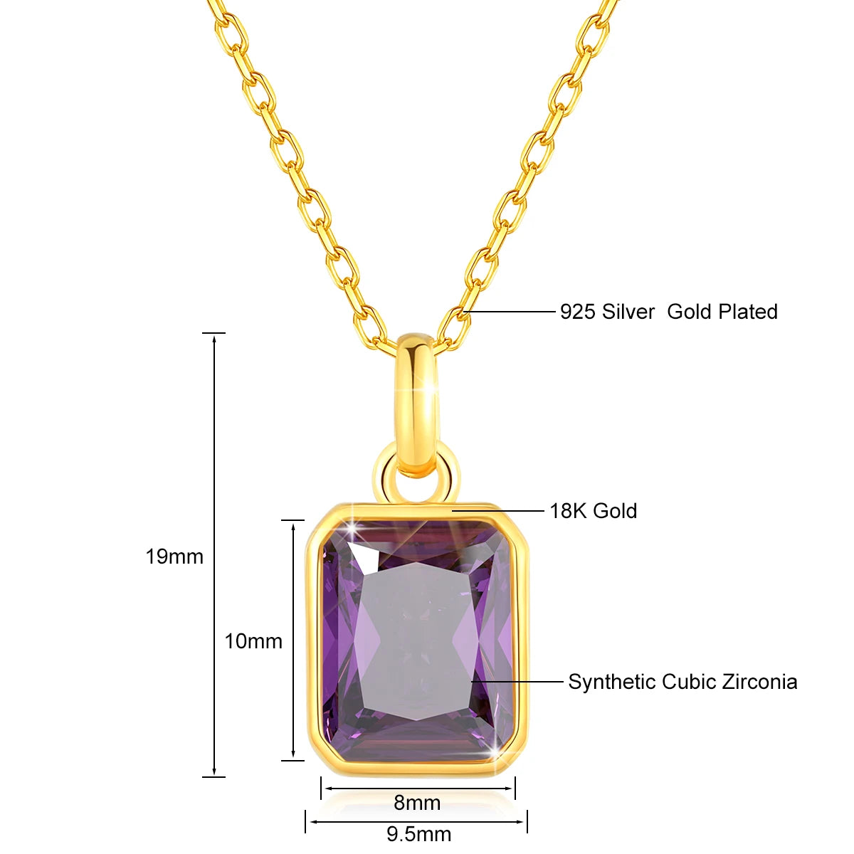 June Birthstone 18k Gold Necklace Stone Rectangle With Pendant