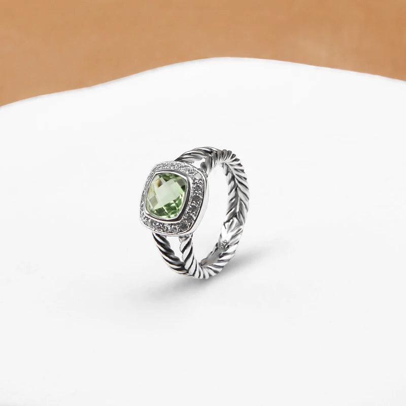 Moissanite rings Vintage Twisted Spiral Green Elegant Jewelry 