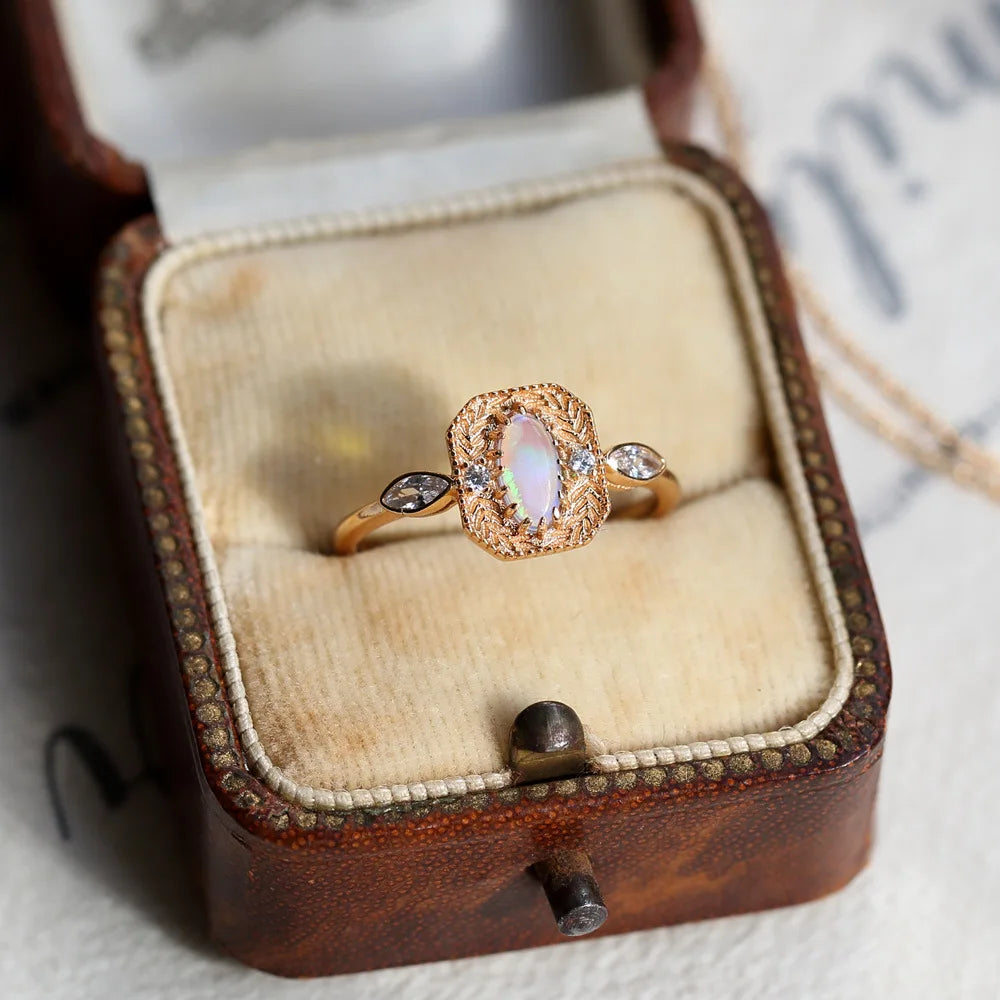 October Birthstone Vintage Luxury Opal Rings For Woman