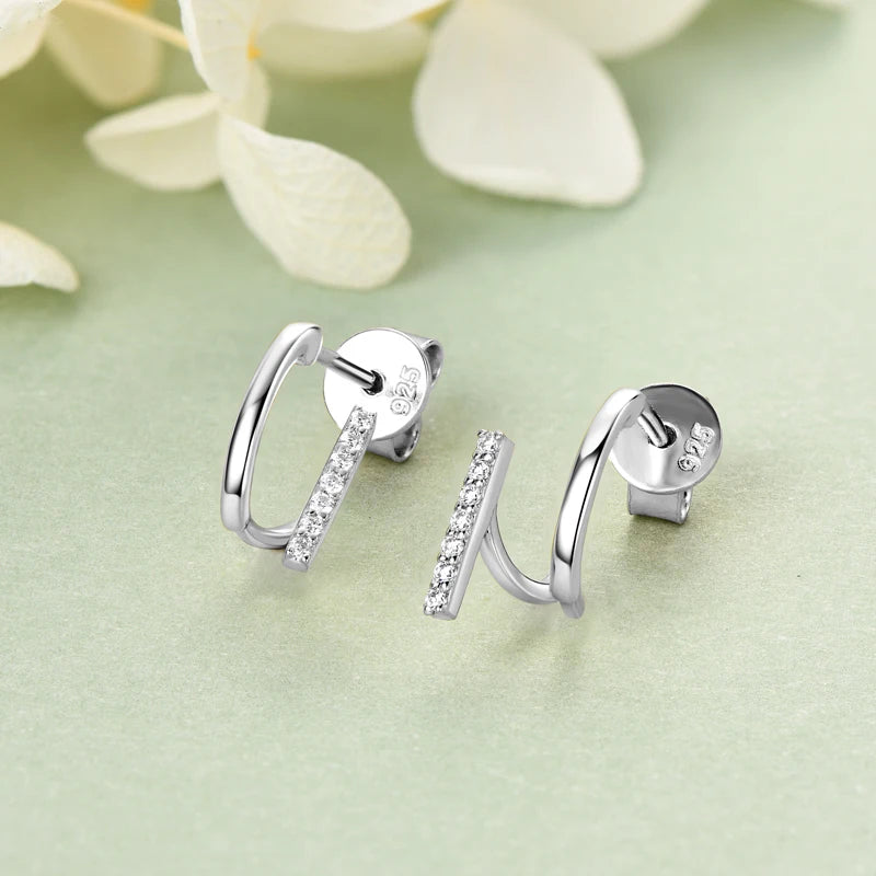 Diamond Earrings Luxurious for Women U-shaped Cuff Stud 925 Silver