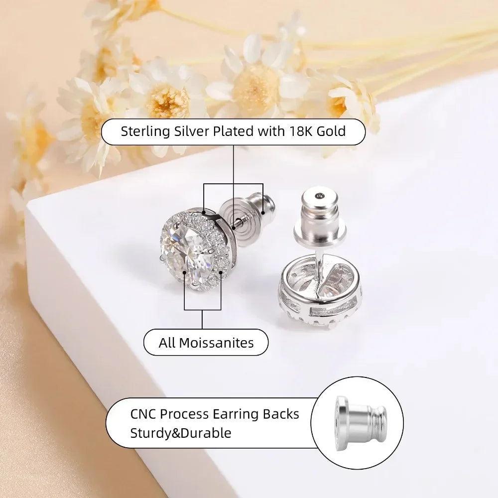 Moissanite Earrings Halo D Color 925 Sterling Silver Stud for Women