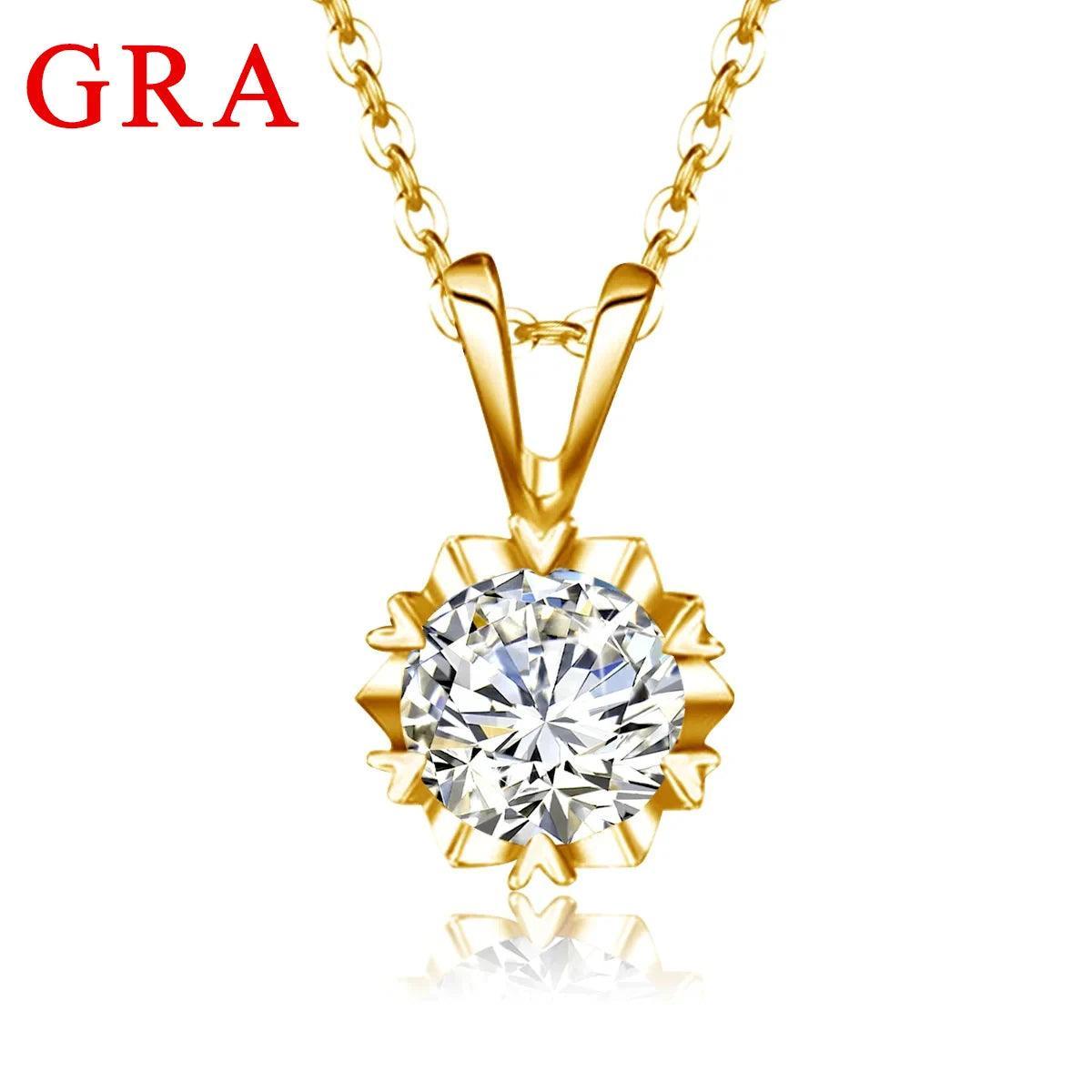 Moissanite Necklace for Women D Certificate Gold Pendant Color 6.5mm 1CT