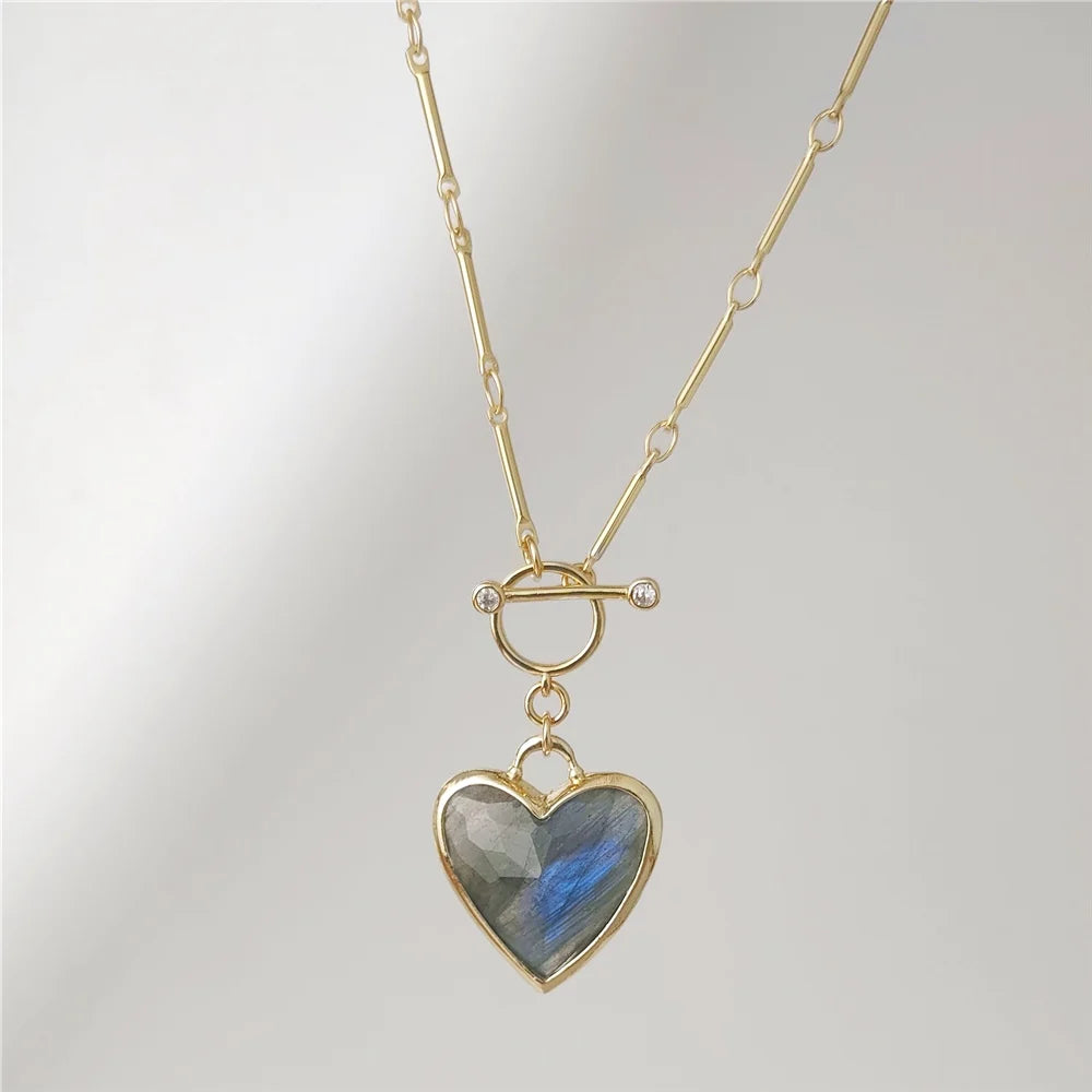 March Birthstone Natural Neckace Love Heart Shaped Stone Chain Jewelry