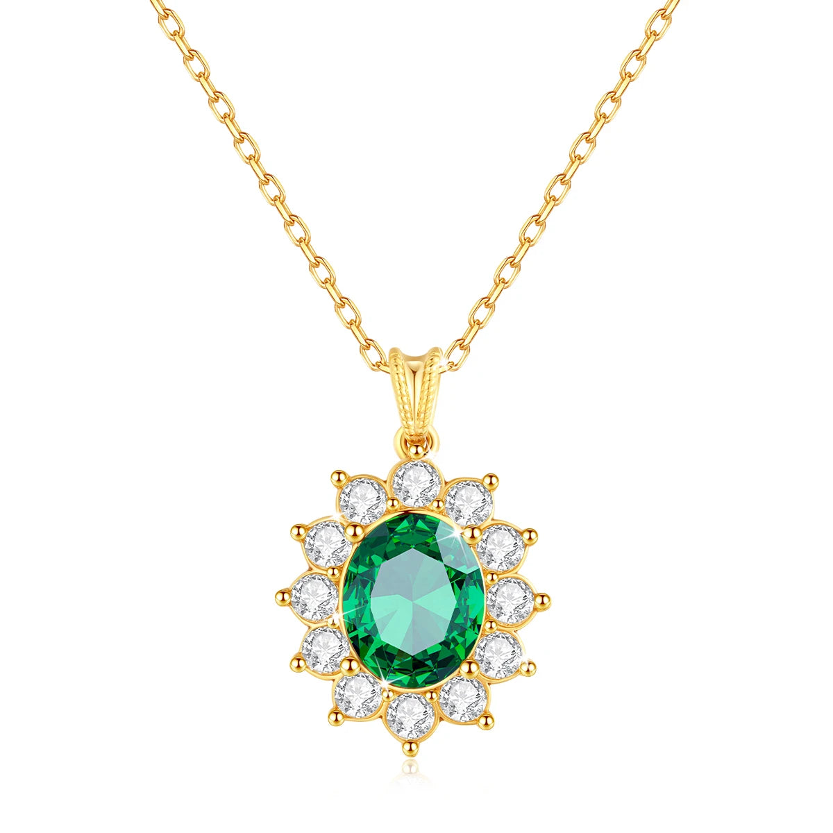 Emerald Gold 18k Necklace Women Oval Luxury Royal Jewlery