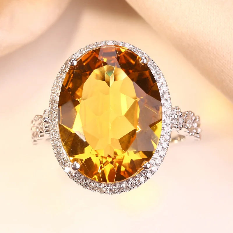 November birthstone Natural Yellow Quartz Ring 925 Silver