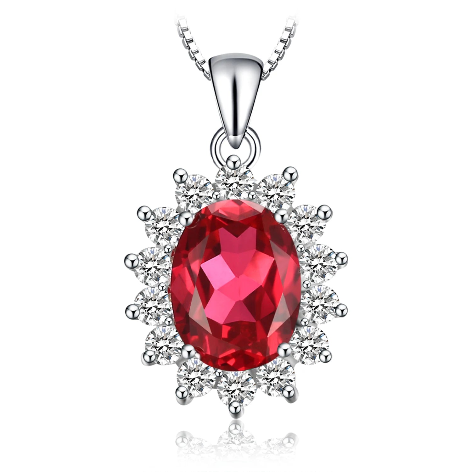 January Birthstone Synthetic Ruby Simulated Emerald Silver Necklace