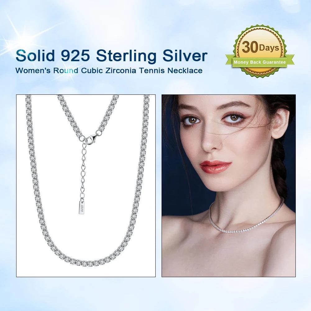 Jewels Solid 925 Sterling Silver Choker Chain Round Tennis Chain Necklace Jewelry 