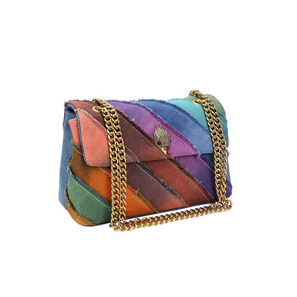 Fanshion Lady Colorful Handbag In Weave Print Purse Jointing Rainbow