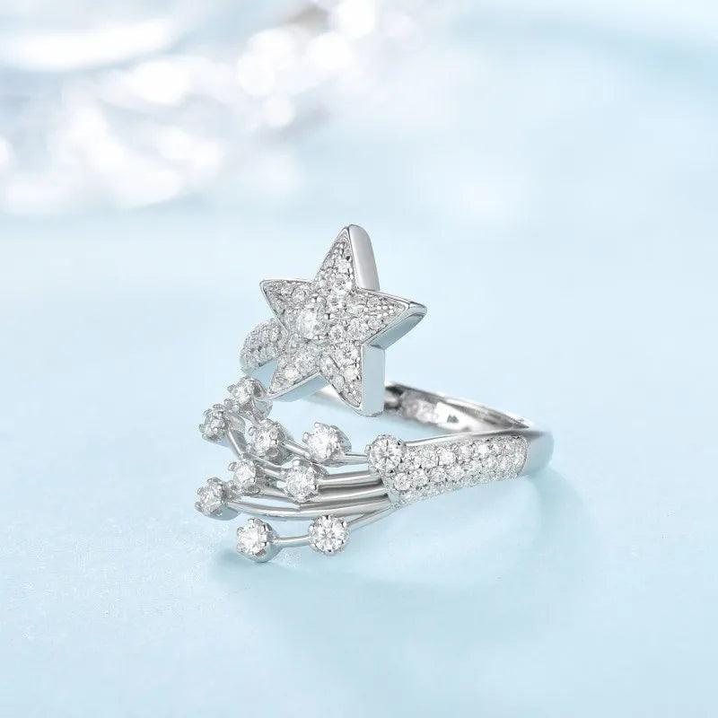 Moissanite Rings Star Sparkling S925 Sterling Silver Plated