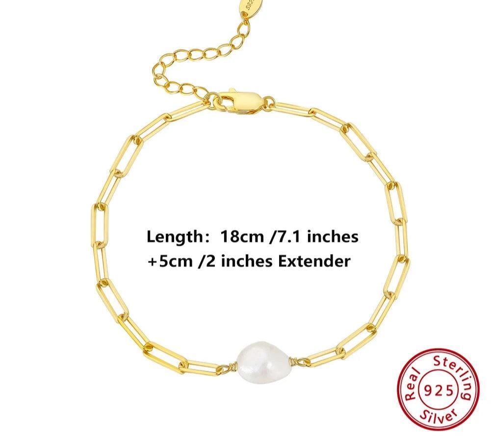 Natural Baroque Sterling Silver 925 Pearl Bracelet 14K Gold Jewelry