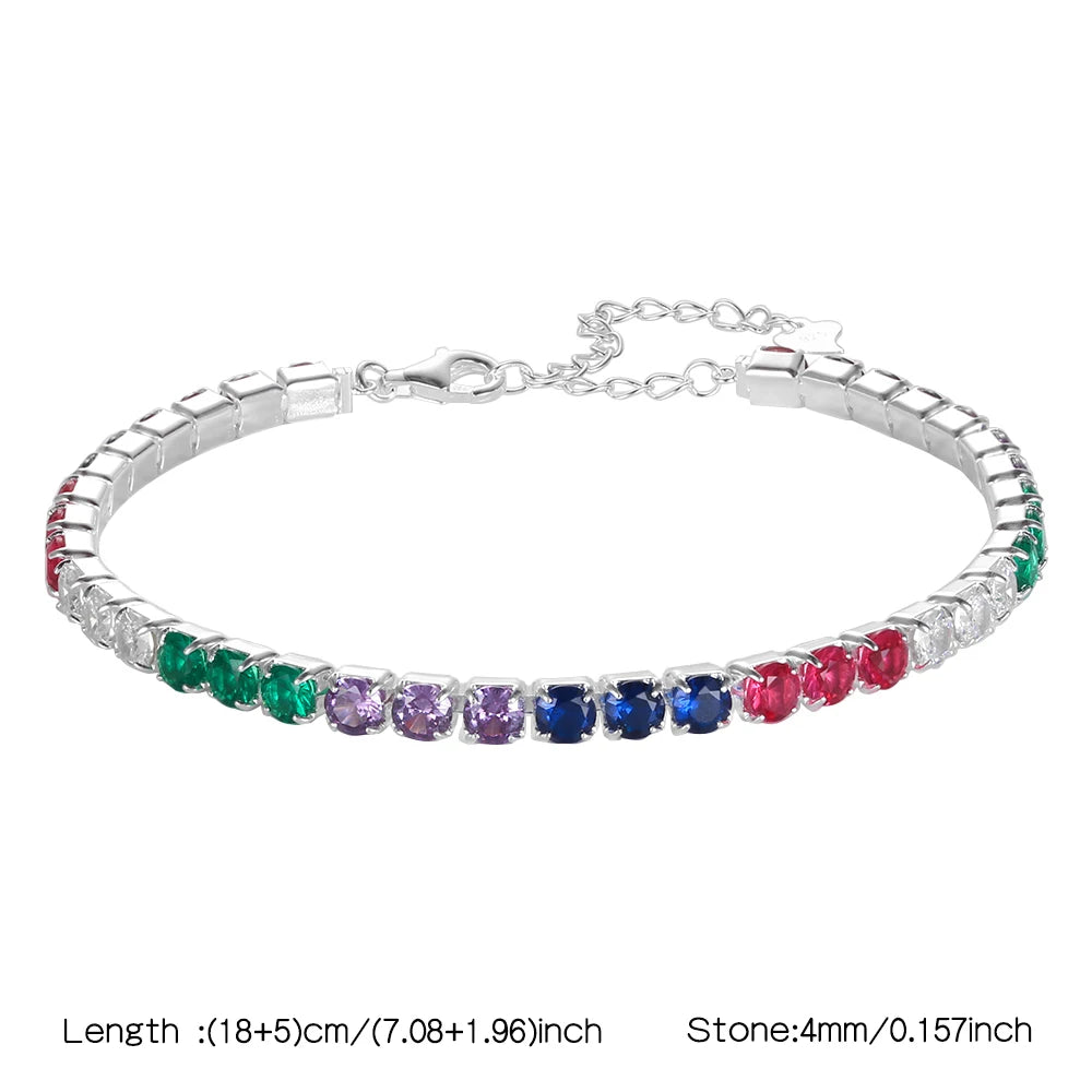 Diamond bracelet 925 Silver Rainbow 2mm Women Fine Jewelry