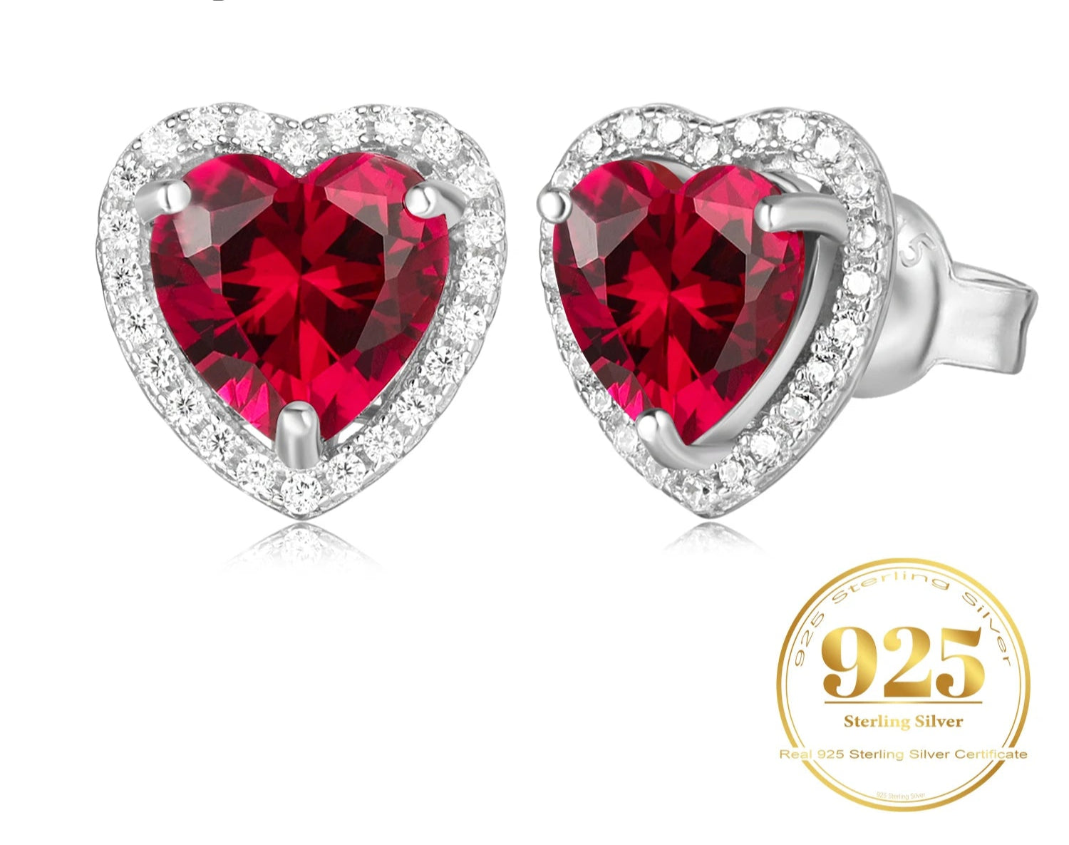 June Birthstone Heart Shape Created Ruby Stud Earrings Daily Jewelry