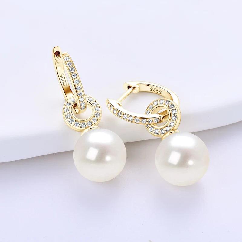 Hoop Earrings 925 Sterling Silver White Shell Pearl Drop