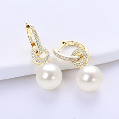 Hoop Earrings 925 Sterling Silver White Shell Pearl Drop