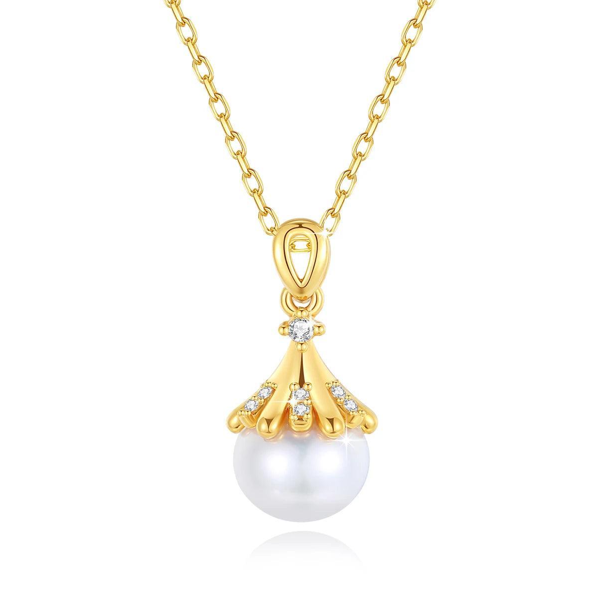 100% 18K Gold Natrual Fresh Water Pearl Necklace With Women Pendant Jewelry