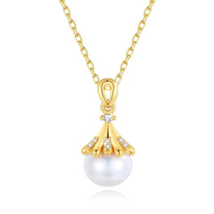 100% 18K Gold Natrual Fresh Water Pearl Necklace With Women Pendant Jewelry