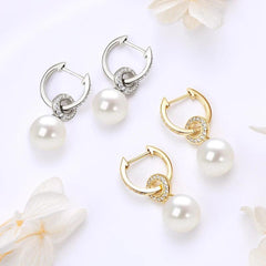 Hoop Earrings 925 Sterling Silver White Shell Pearl Drop