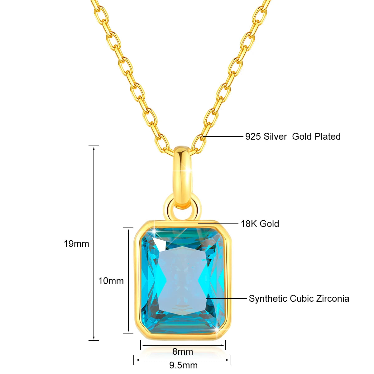 June Birthstone 18k Gold Necklace Stone Rectangle With Pendant