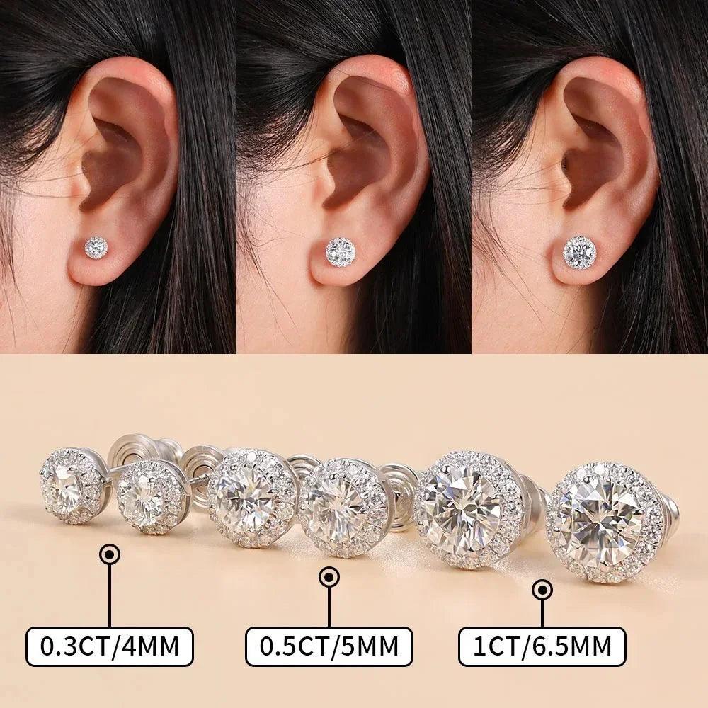 Moissanite Earrings Halo D Color 925 Sterling Silver Stud for Women