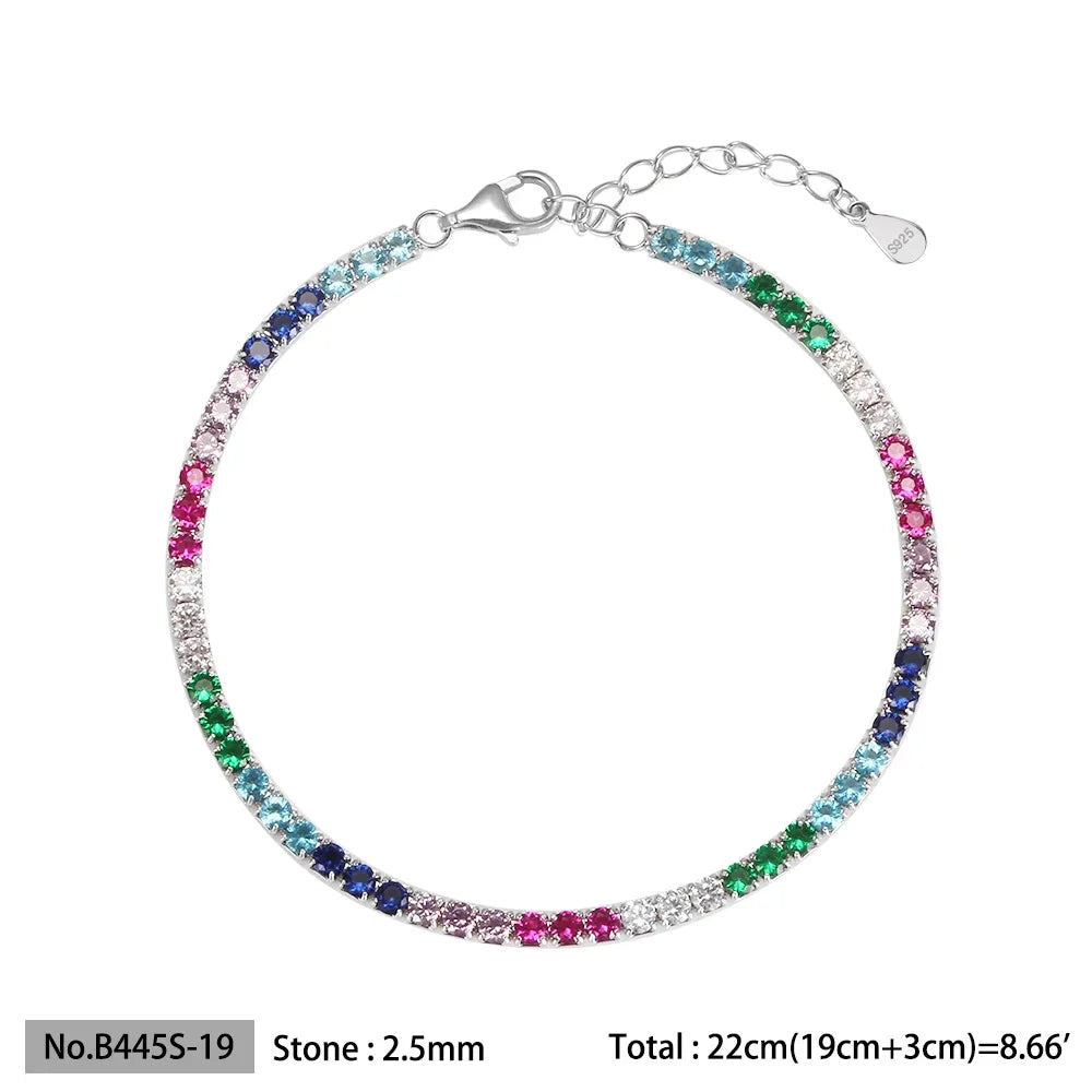 Diamond bracelet 925 Silver Rainbow 2mm Women Fine Jewelry