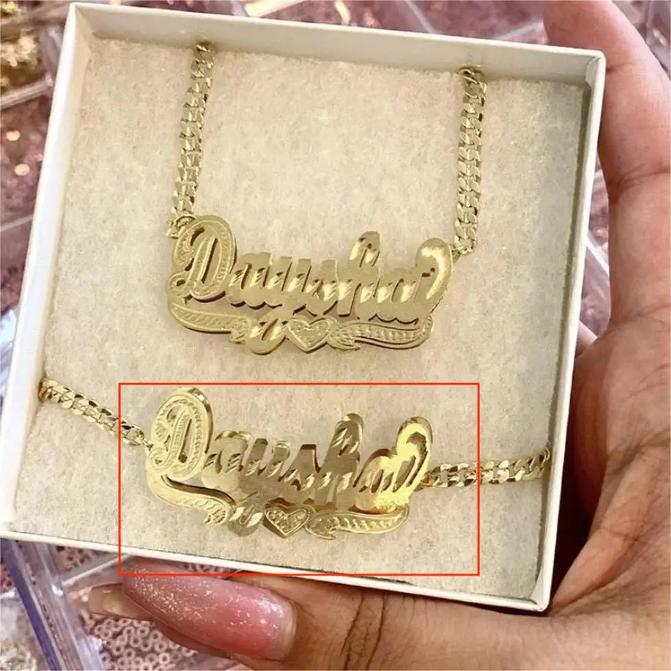 Name Necklace 18K Gold Plated Personalized Double Jewelry