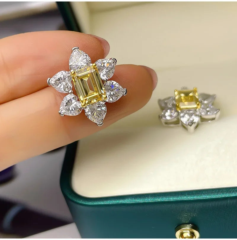 Diamond Earrings Yellow Sunflower Emerald Crystal Luxury